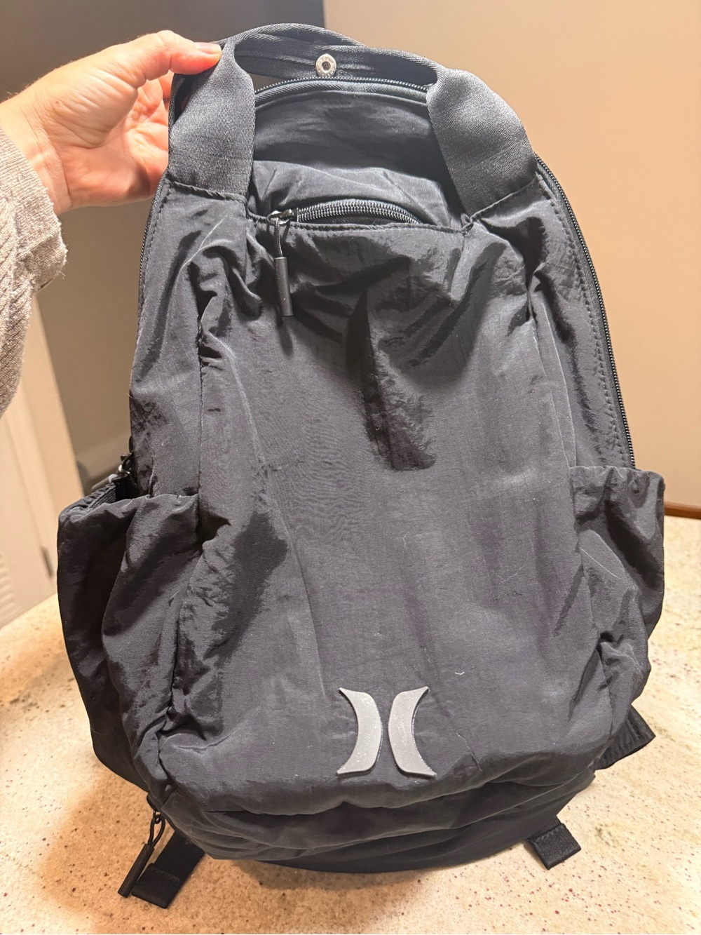 Hurley Black Lightweight Nylon Backpack with Reflective Logo